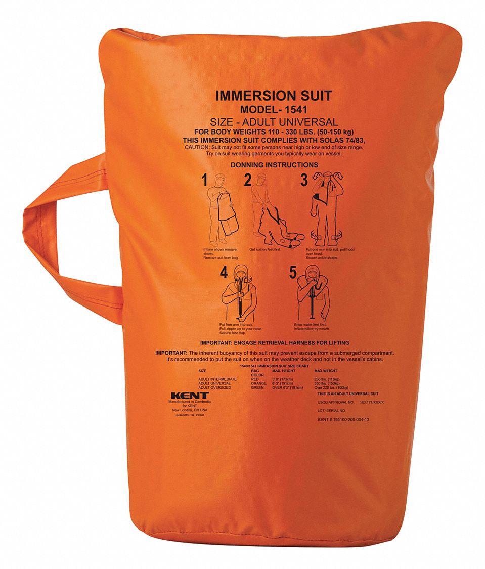 Immersion Suit Replacement Bag: Orange, 59ME32, 154100-200-004-13, 15 1/2 lb Buoyancy
