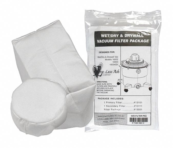 Sleeve Filter: Fits Dustless Vacuum Brand, Std, Wet/Dry, Cloth, 2 PK