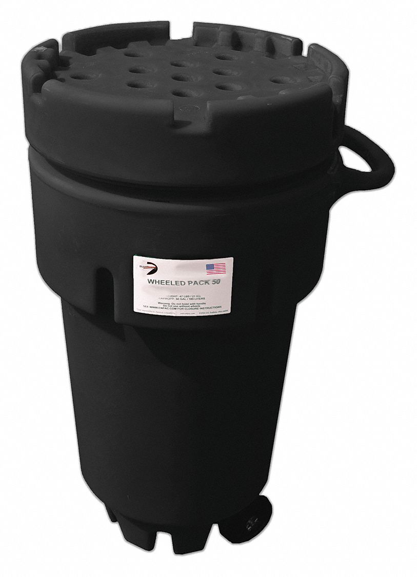 Overpack Drum: 50 gal Capacity, 45 1/2 in Overall Ht, 24 in Outside Dia., Black, Unlined