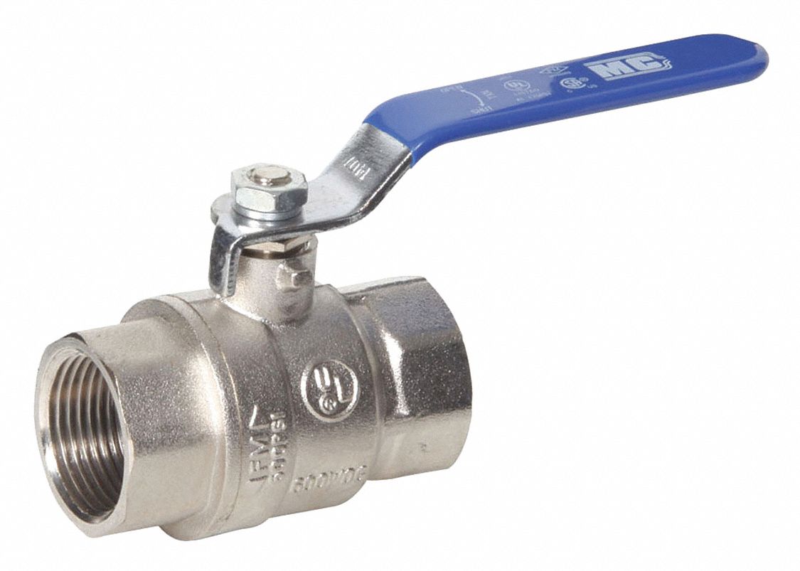 Manual Two-Way Ball Valve: 3/4 in, Nickel-Plated Brass, Straight, FNPT x FNPT, Lever