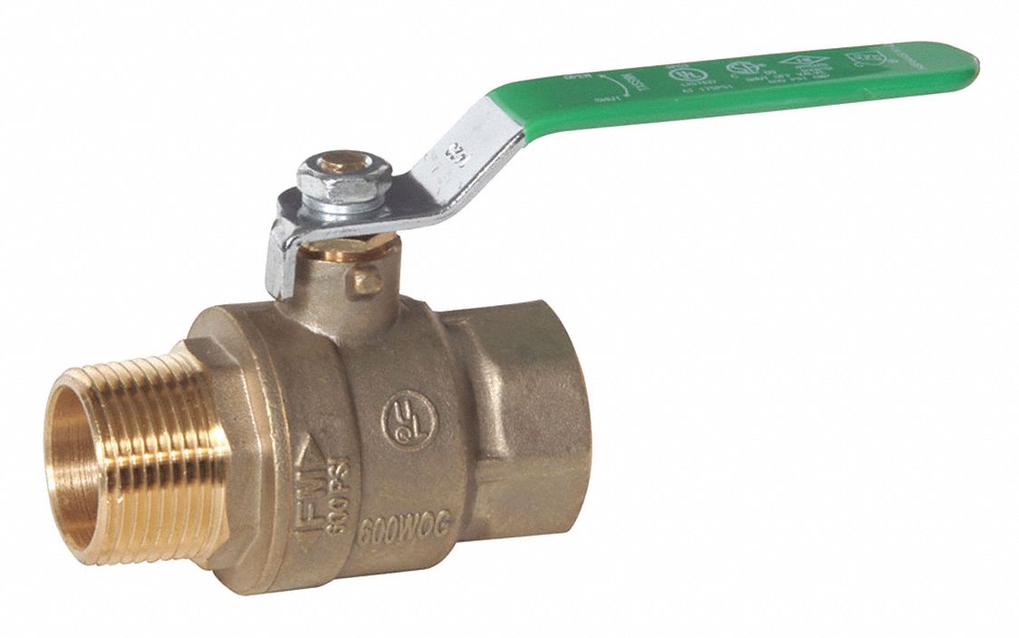 Manual Two-Way Ball Valve: 1 in, Brass, Straight, MNPT x FNPT, Full Port Ball Port