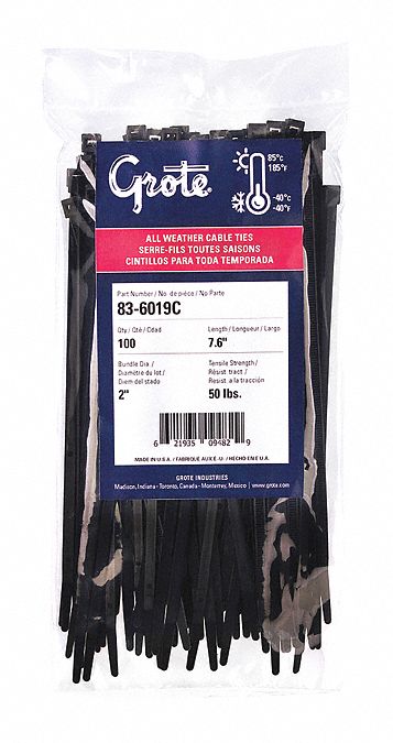 CABLE TIES ALL WTR 7.6IN BLK 100/PK