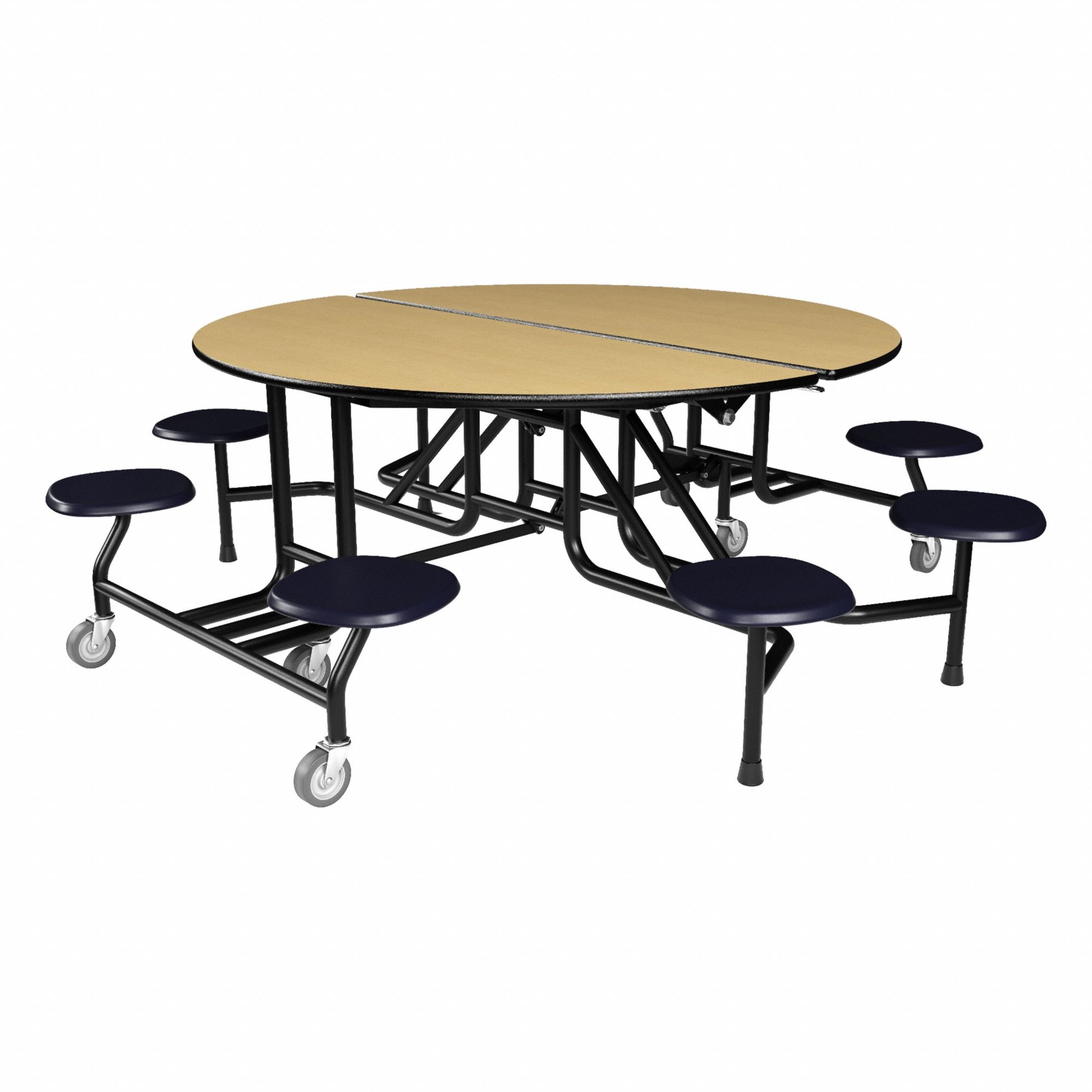 Cafeteria Table: Fusion Maple, Stool Seat, 29 in Overall Ht, 83 in Overall Lg, Navy