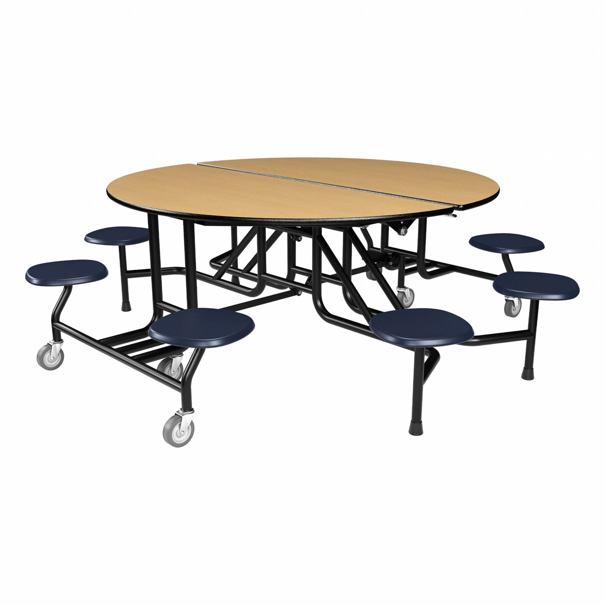 Cafeteria Table: Fusion Maple, Stool Seat, 29 in Overall Ht, 79 in Overall Lg, Navy
