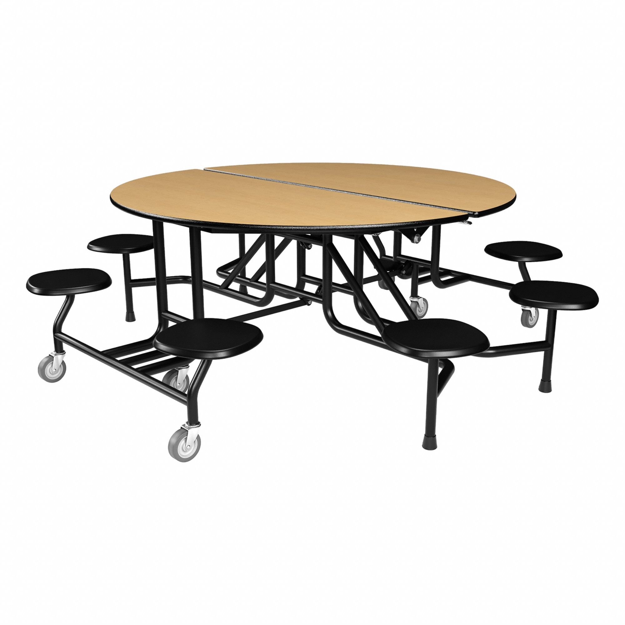 Cafeteria Stool Table: Fusion Maple, Stool Seat, 29 in Overall Ht, 79 in Overall Lg