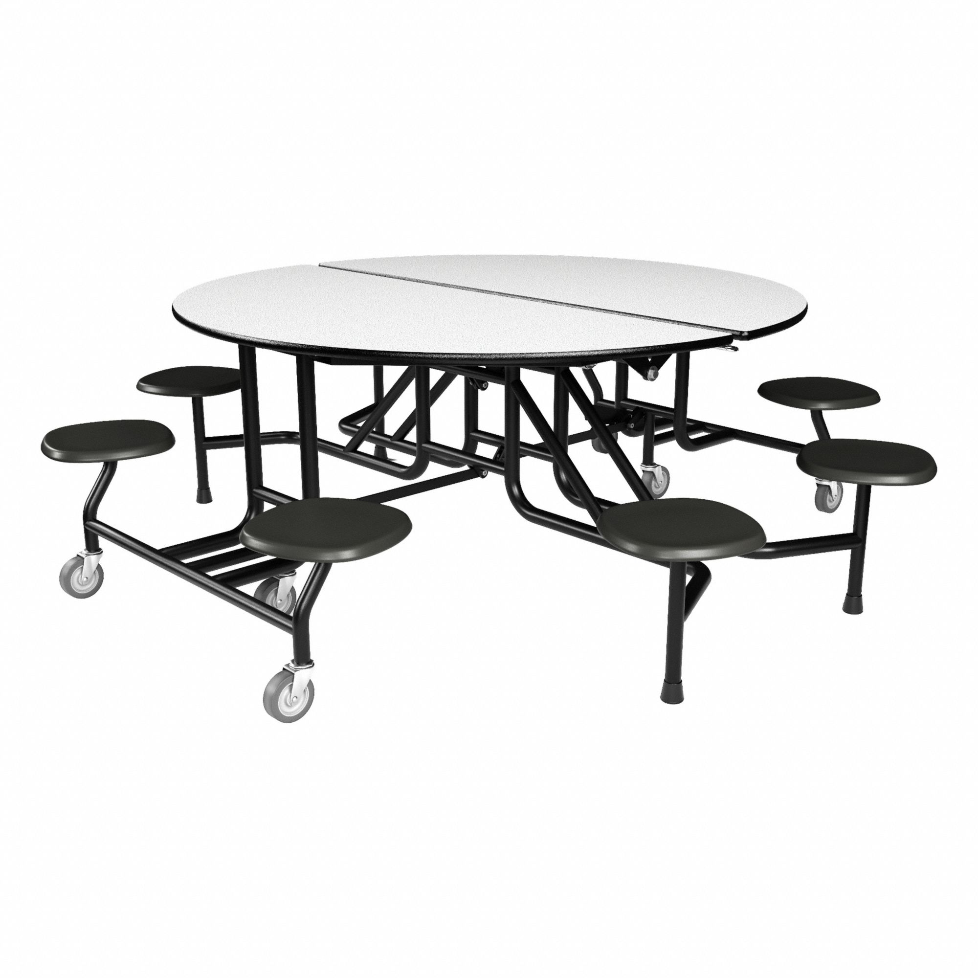 Cafeteria Table: Gray Glace, Stool Seat, 29 in Overall Ht, 83 in Overall Lg, Circle