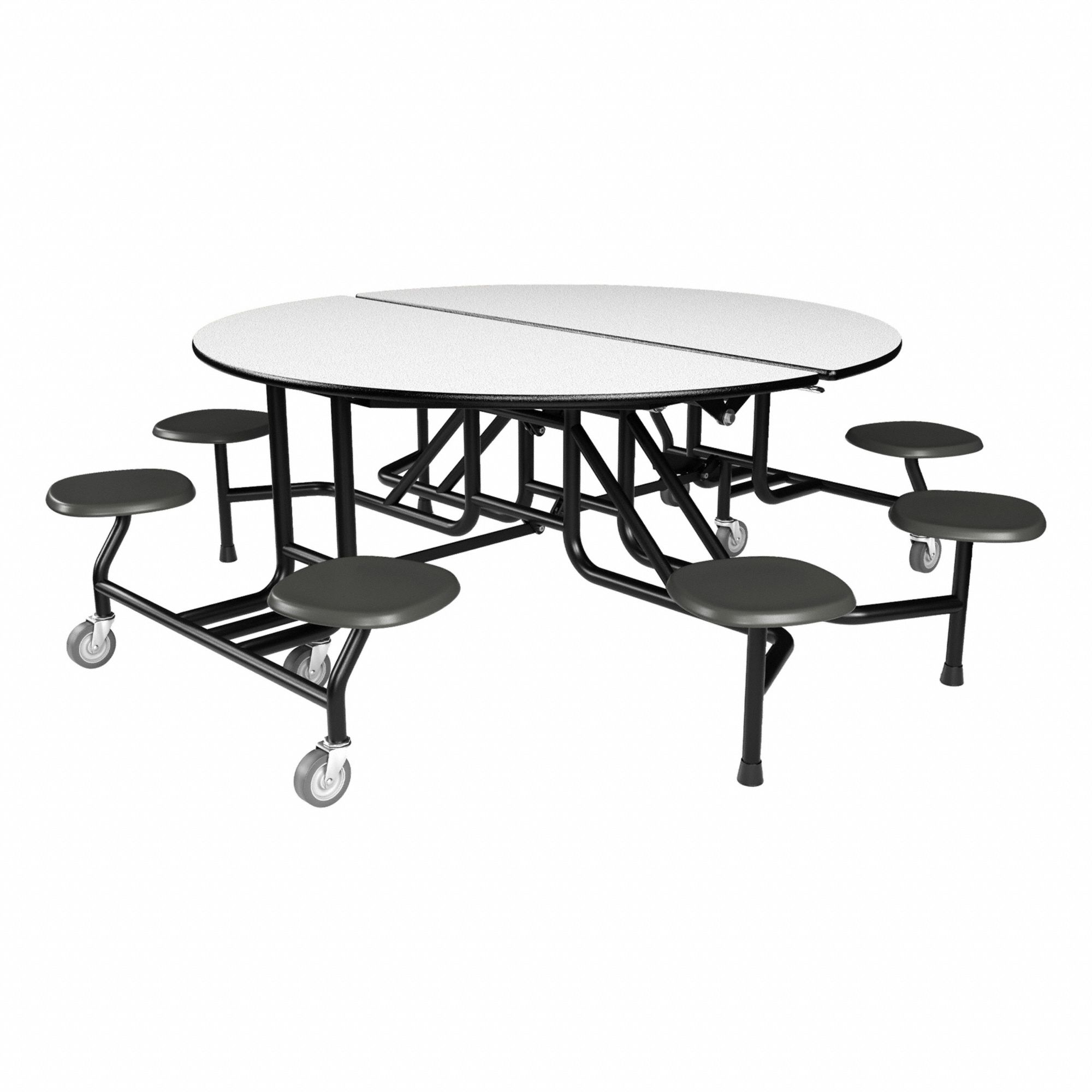 Cafeteria Table: Gray Glace, Stool Seat, 29 in Overall Ht, 79 in Overall Lg, Circle