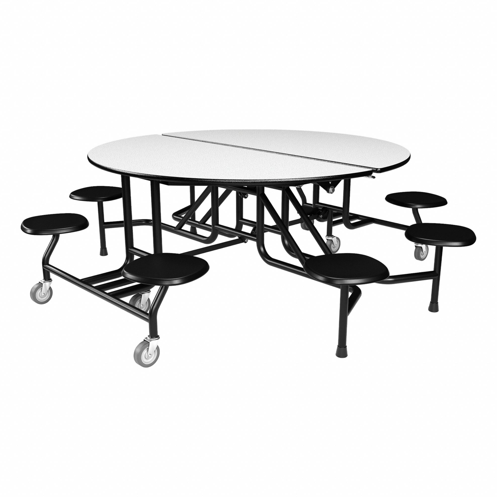 Cafeteria Stool Table: Gray Glace, Stool Seat, 29 in Overall Ht, 79 in Overall Lg