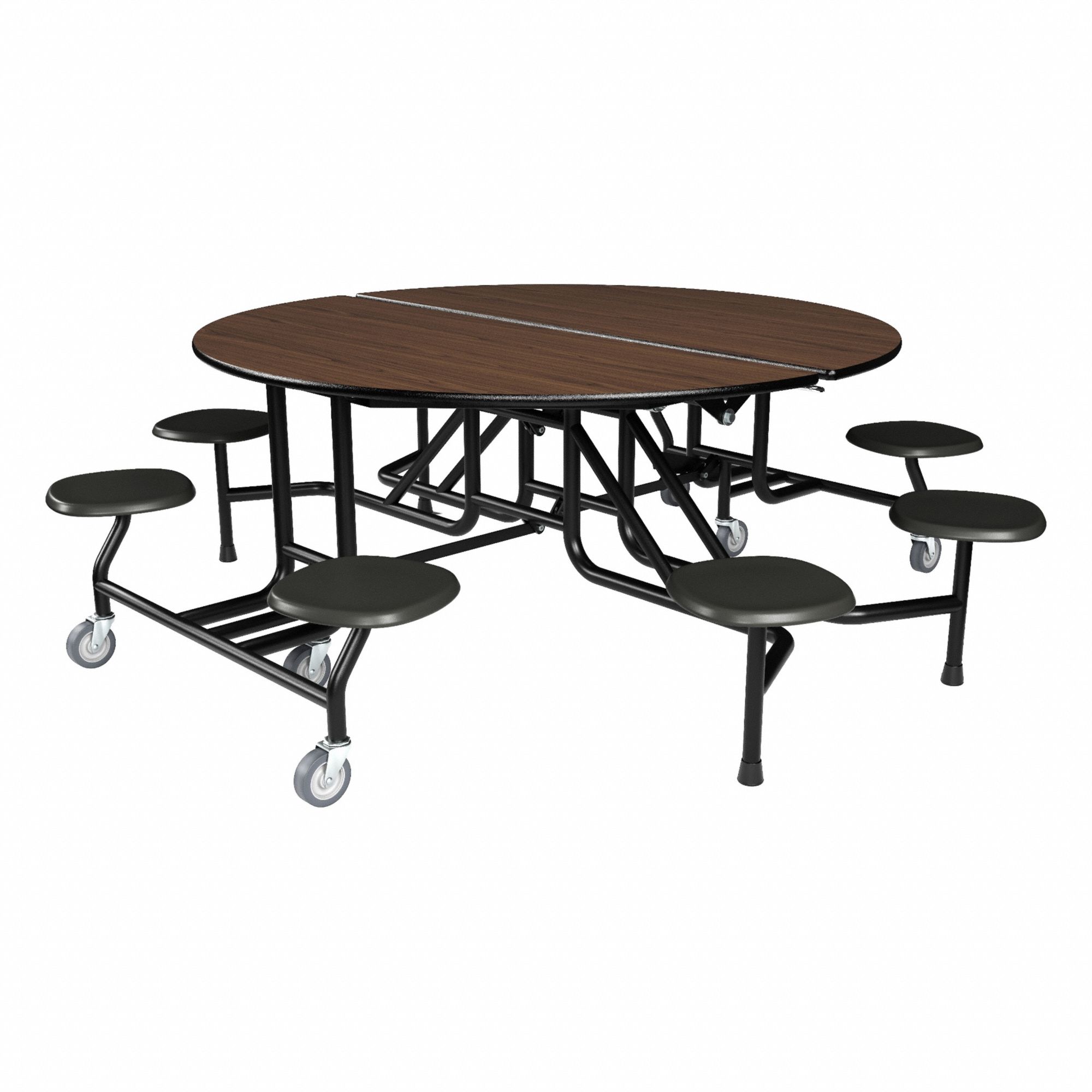 Cafeteria Table: Montana Walnut, Stool Seat, 29 in Overall Ht, 83 in Overall Lg