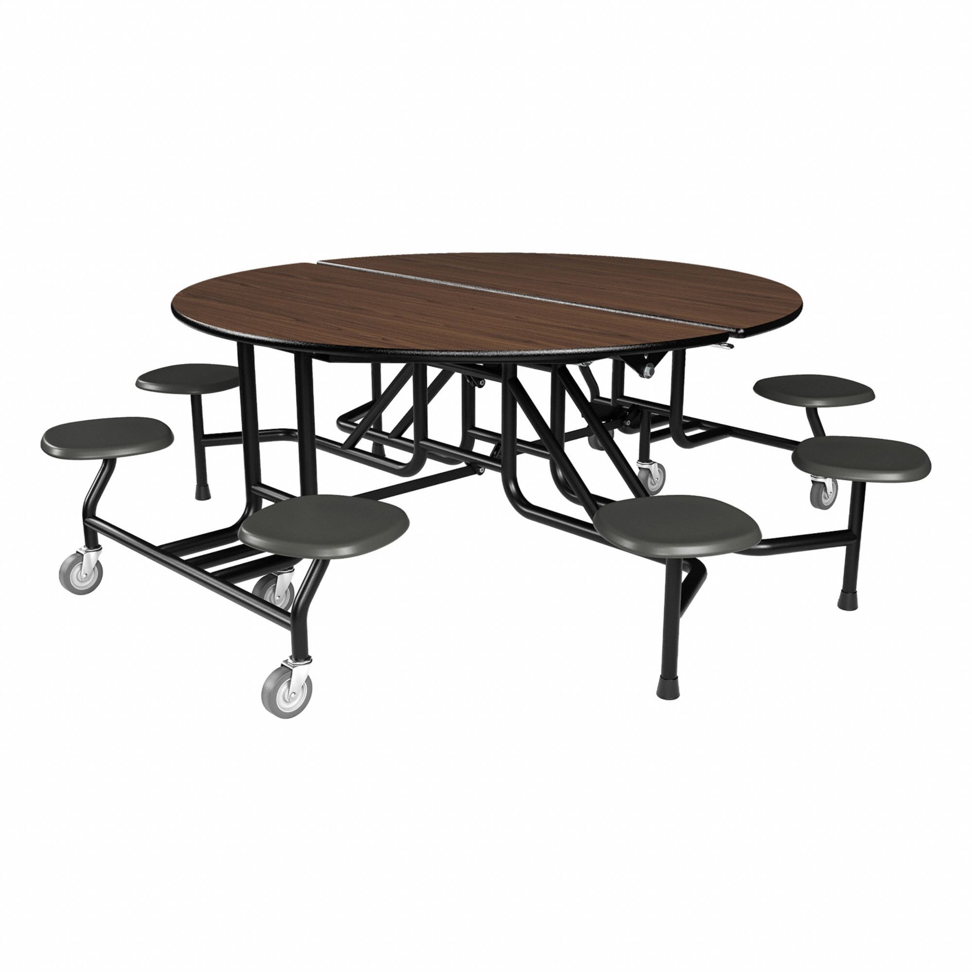 Cafeteria Table: Montana Walnut, Stool Seat, 29 in Overall Ht, 79 in Overall Lg