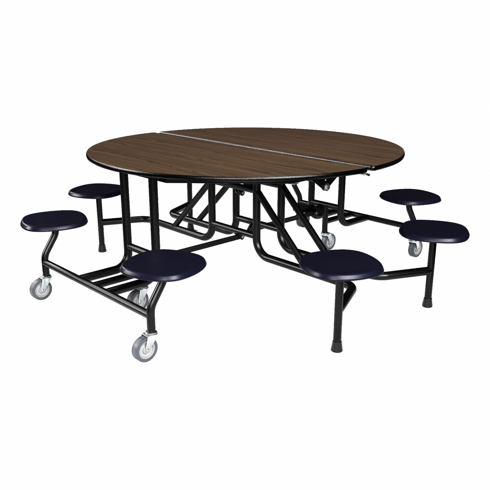 Cafeteria Table: Montana Walnut, Stool Seat, 29 in Overall Ht, 83 in Overall Lg
