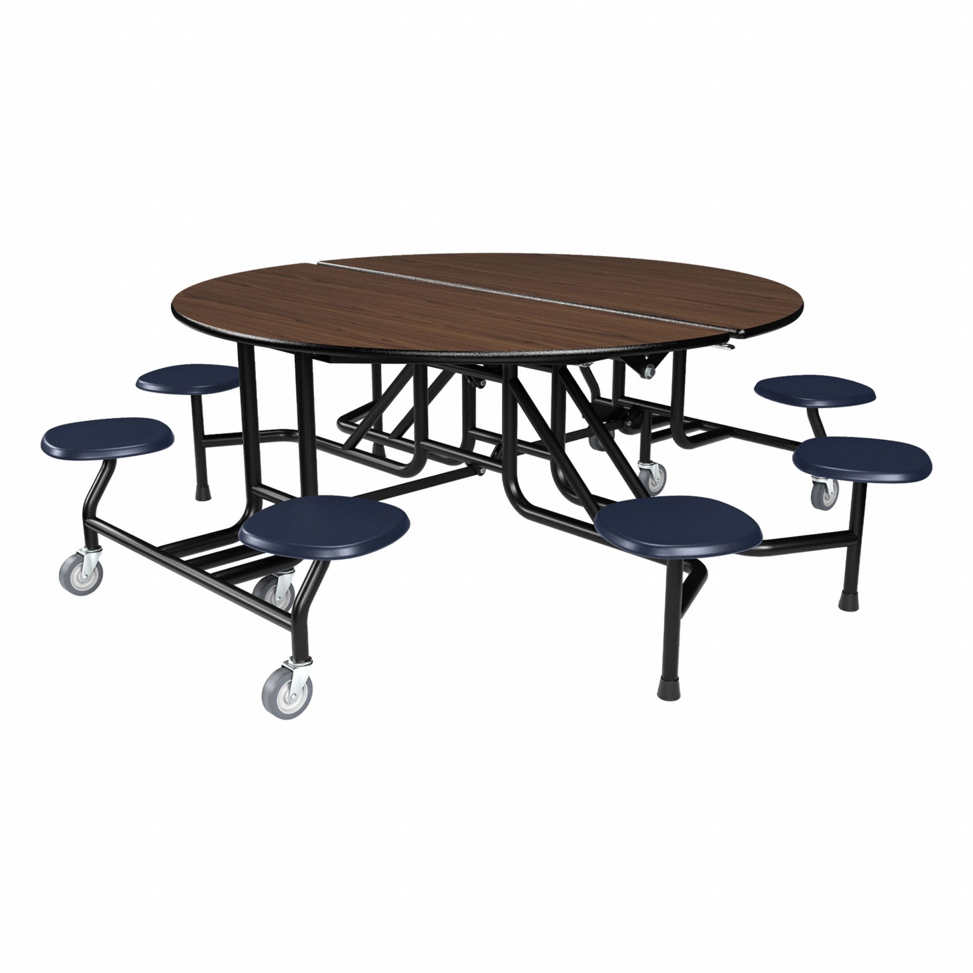 Cafeteria Table: Montana Walnut, Stool Seat, 29 in Overall Ht, 79 in Overall Lg