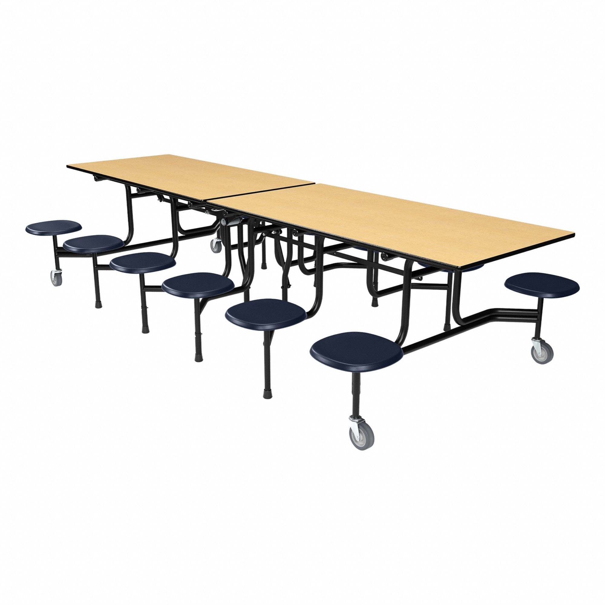 Cafeteria Table: Fusion Maple, Stool Seat, 29 in Overall Ht, 59 in Overall Lg, Navy
