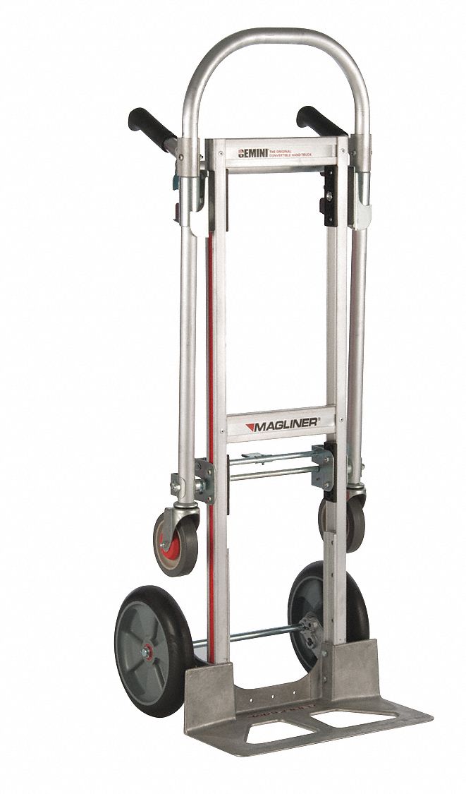 Convertible Hand Truck: 18 in x 7 1/2 in, 38 in x 12 in x 10 1/2 in, Tread on Core Rubber
