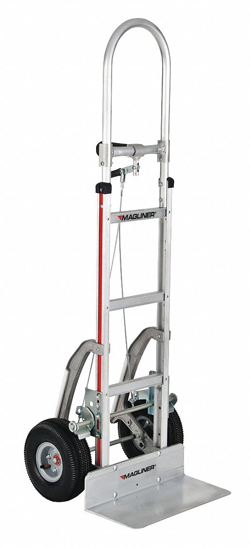 Hand Truck: 500 lb Load Capacity, 18 in x 9 in, 60 in x 20 3/4 in x 20 1/2 in, Pneumatic