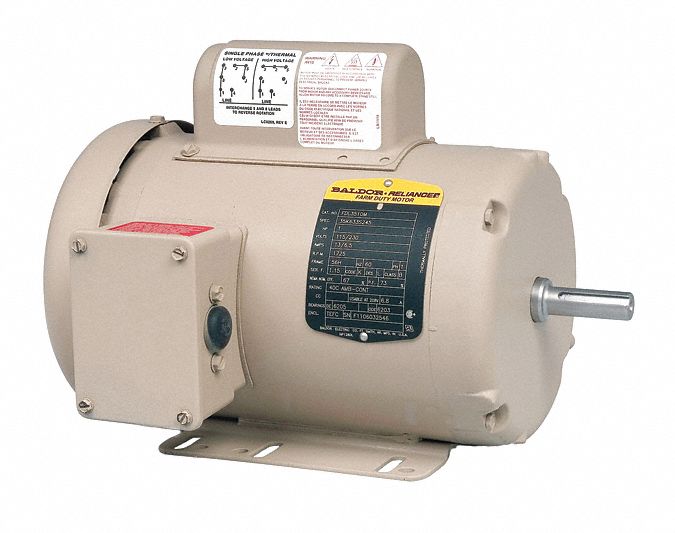 Farm Duty Motor: Single Phase, Rigid Base, Capacitor-Start, 1 hp, 1, 725 RPM, 56H Frame Size