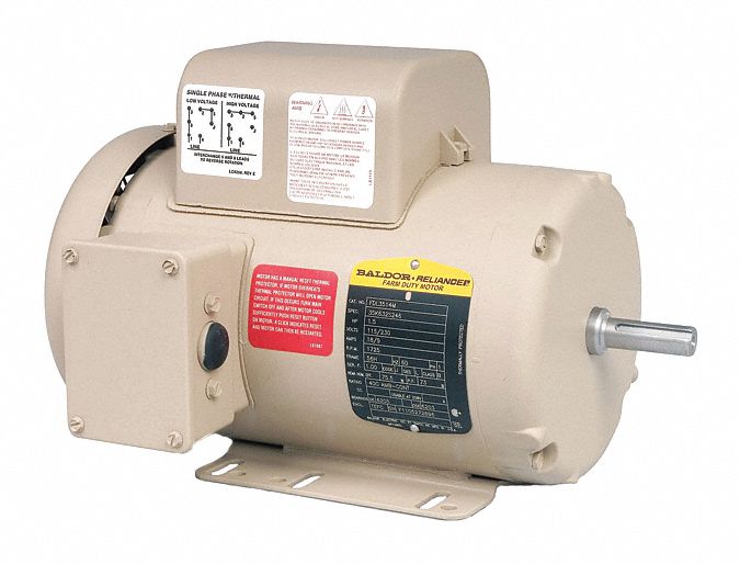 Farm Duty Motor: Single Phase, Rigid Base, Capacitor-Start/Run, 1 1/2 hp, 1, 725 RPM, 6.2 A, F