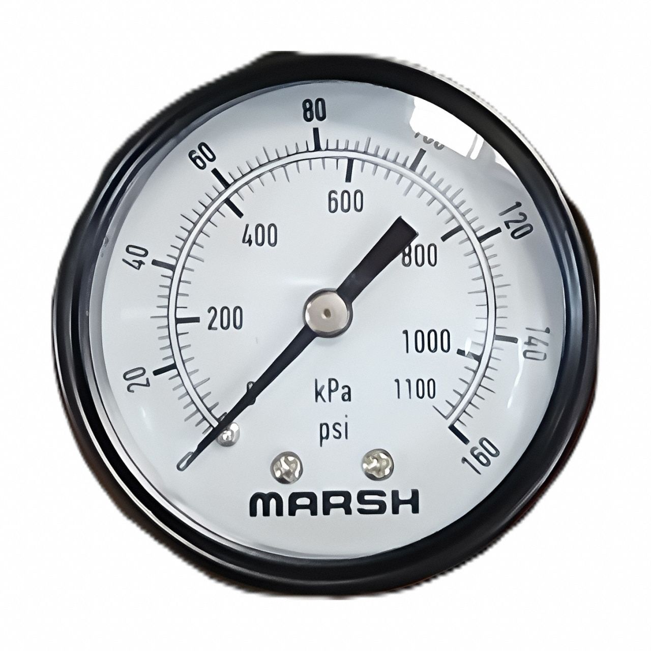 Pressure Gauge: 160 psi to 0 kPa / Hg to 160 psi, 2 in Dial, 1/4 in NPT Male, Center Back, GG