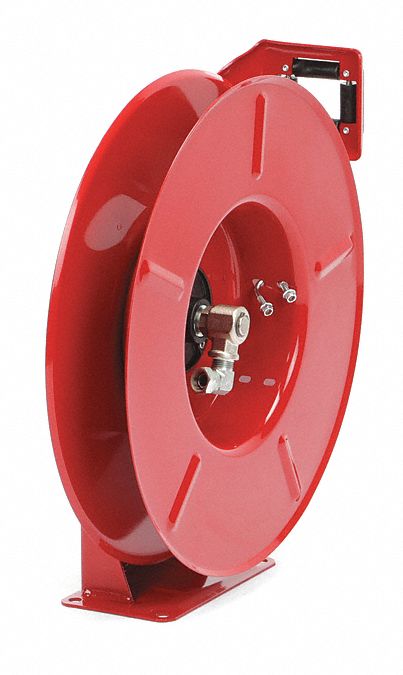 Spring Return Hose Reel: 25 ft (3/4 in I.D.), 500 psi Max Op Pressure, Nickel Plated Steel, Red
