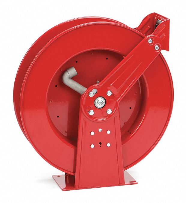 Spring Return Hose Reel: 100 ft (1/2 in I.D.), 500 psi Max Op Pressure, Nickel Plated Steel, Red