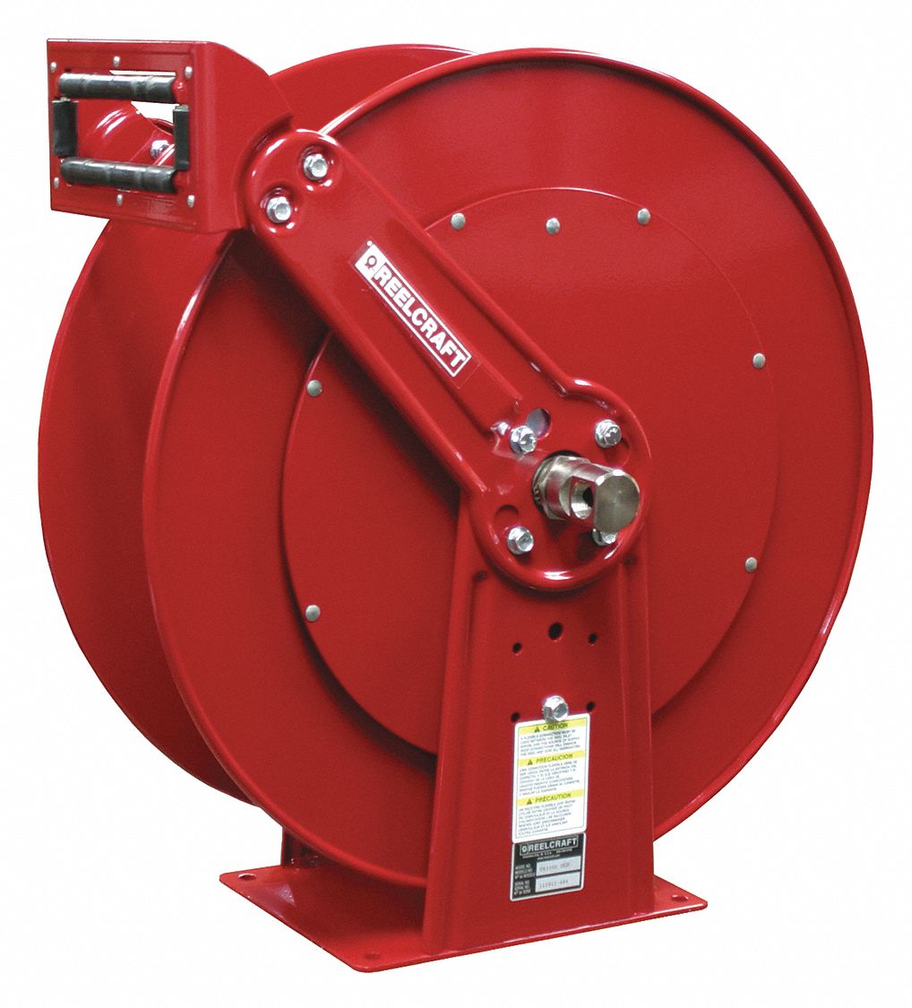 Spring Return Hose Reel: 50 ft (3/4 in I.D.), 500 psi Max Op Pressure, Nickel Plated Steel, Red