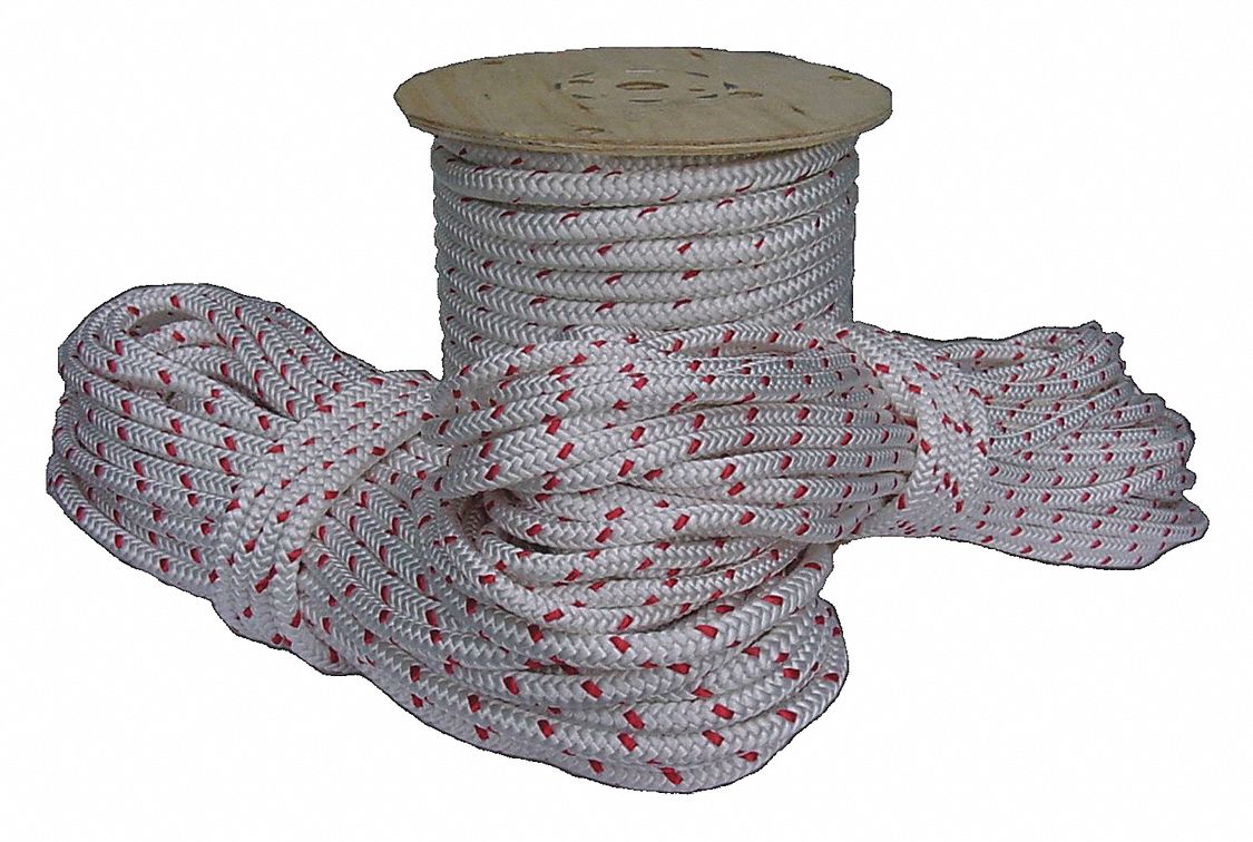 CLIMBING LINE,WHITE/RED,12 STRAND, ½ IN DIAMETER, 150 FT OVERALL L, POLYESTER