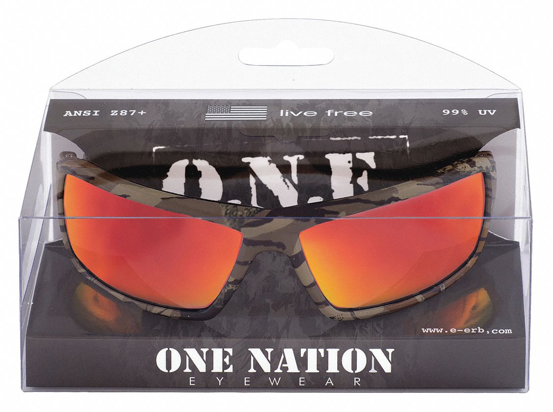 Safety Glasses, Camo Frame, Red Mirror