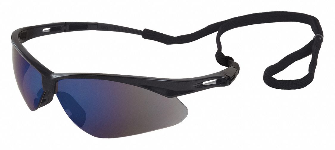 Safety Glasses, Black Frame, Blue Mirror