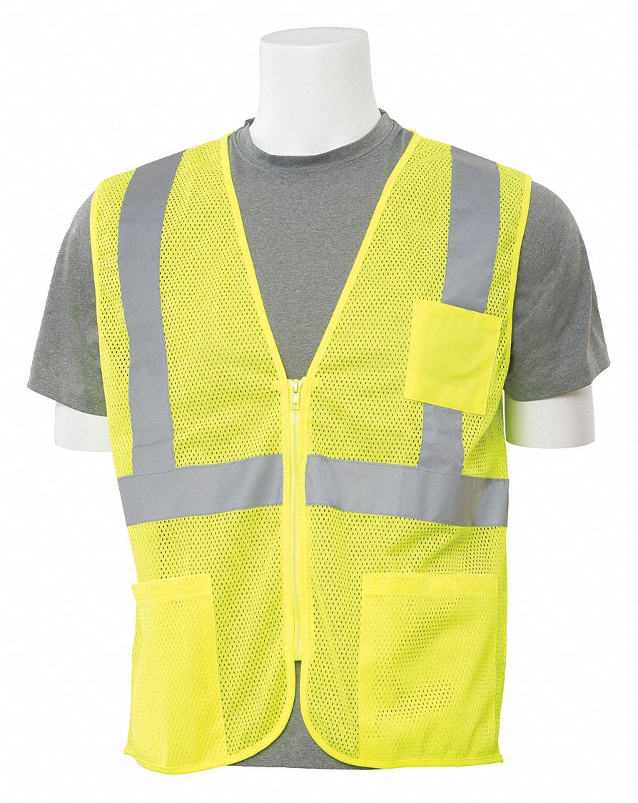 ERB SAFETY, ANSI Class 2, XL, Safety Vest,Economy,HiViz,Lime,XL