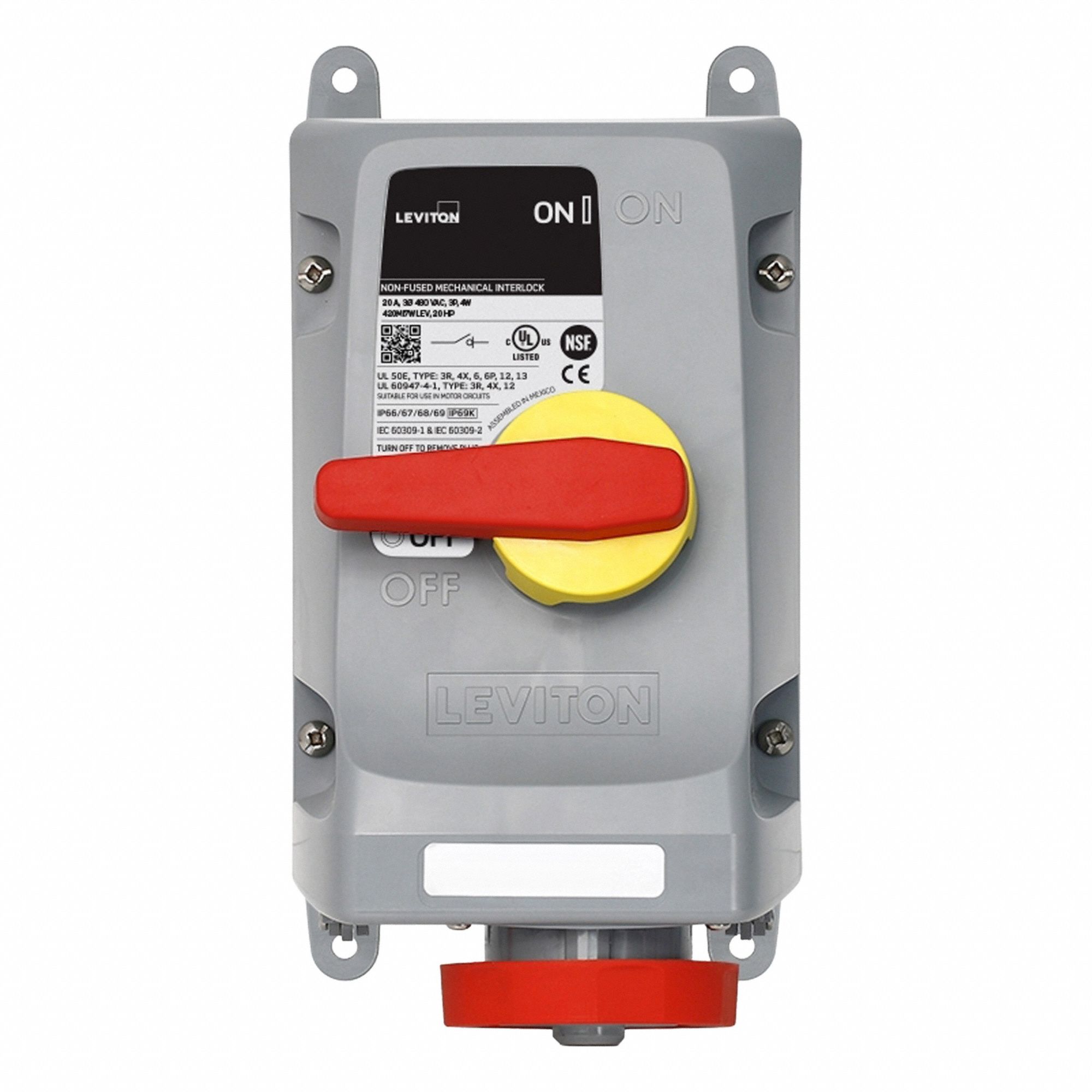 Mechanical Interlock: Non-Fused, 20 A, 480V AC, 10 hp Horsepower Rating