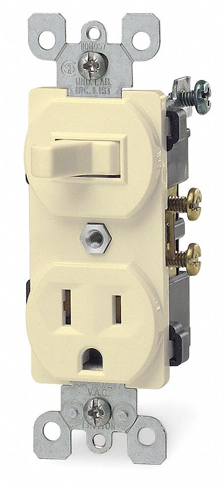 SWITCH/RECEPTACLE IVORY SP 15A 125V