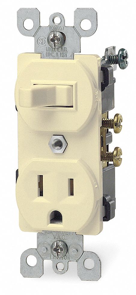 SWITCH/RECEPTACLE IVORY SP 15A 125V