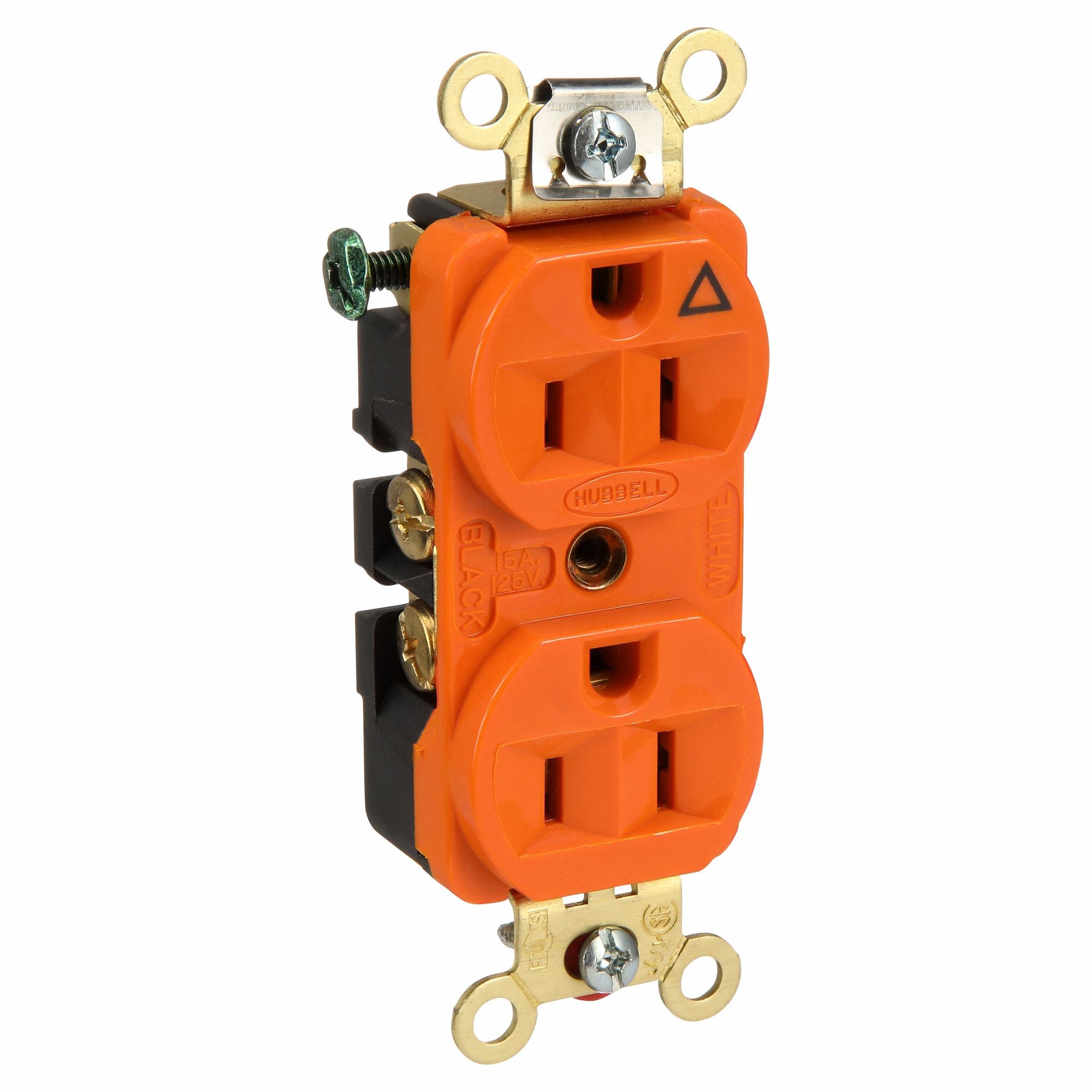 RECEPTACLE, DUPLEX, 5-15R, 125V AC, 15 A, ORANGE, 2 POLE/3 WIRE, SCREW TERMINALS