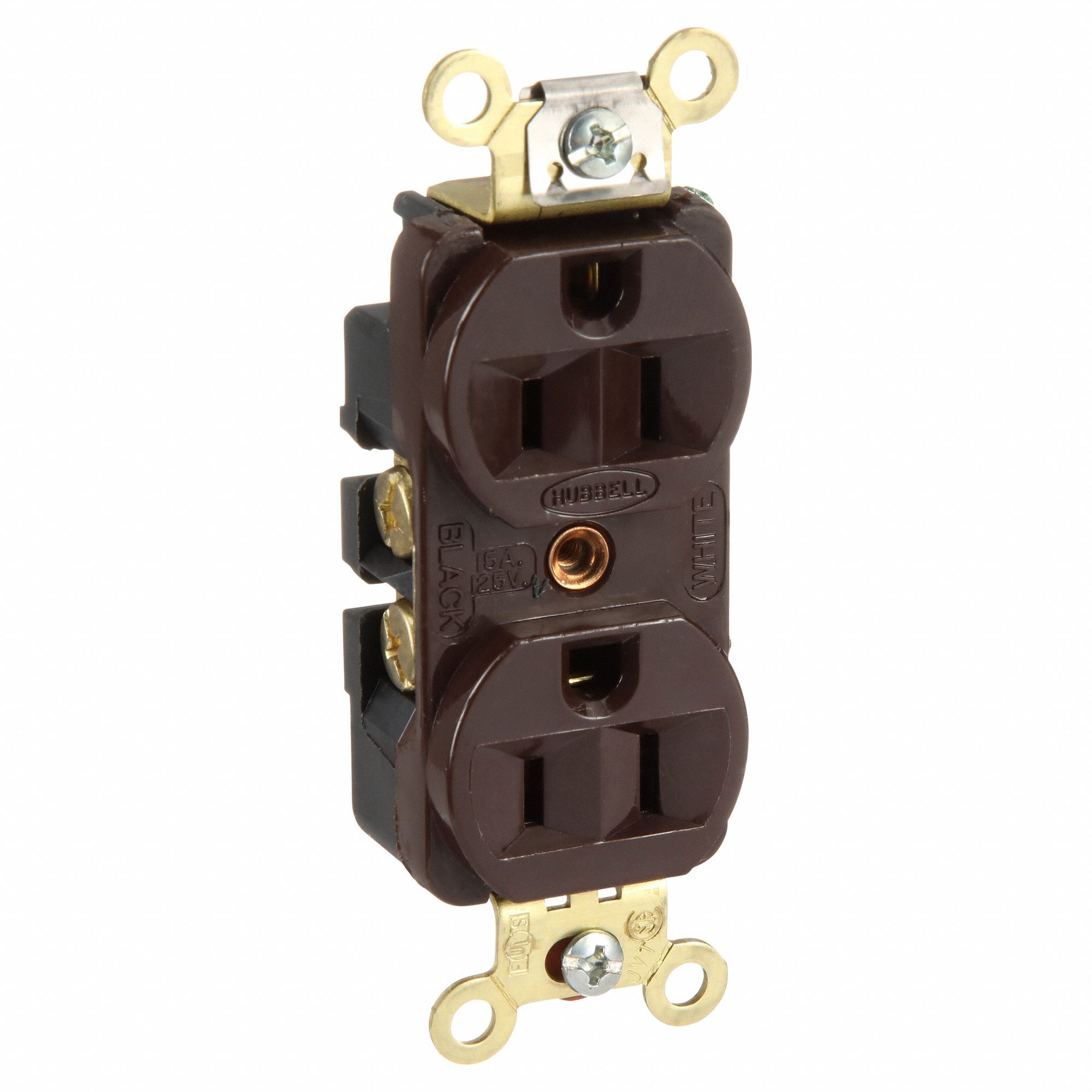 RECEPTACLE, DUPLEX, 5-15R, 125V AC, 15 A, BROWN, 2 POLE/3 WIRE, SCREW TERMINALS