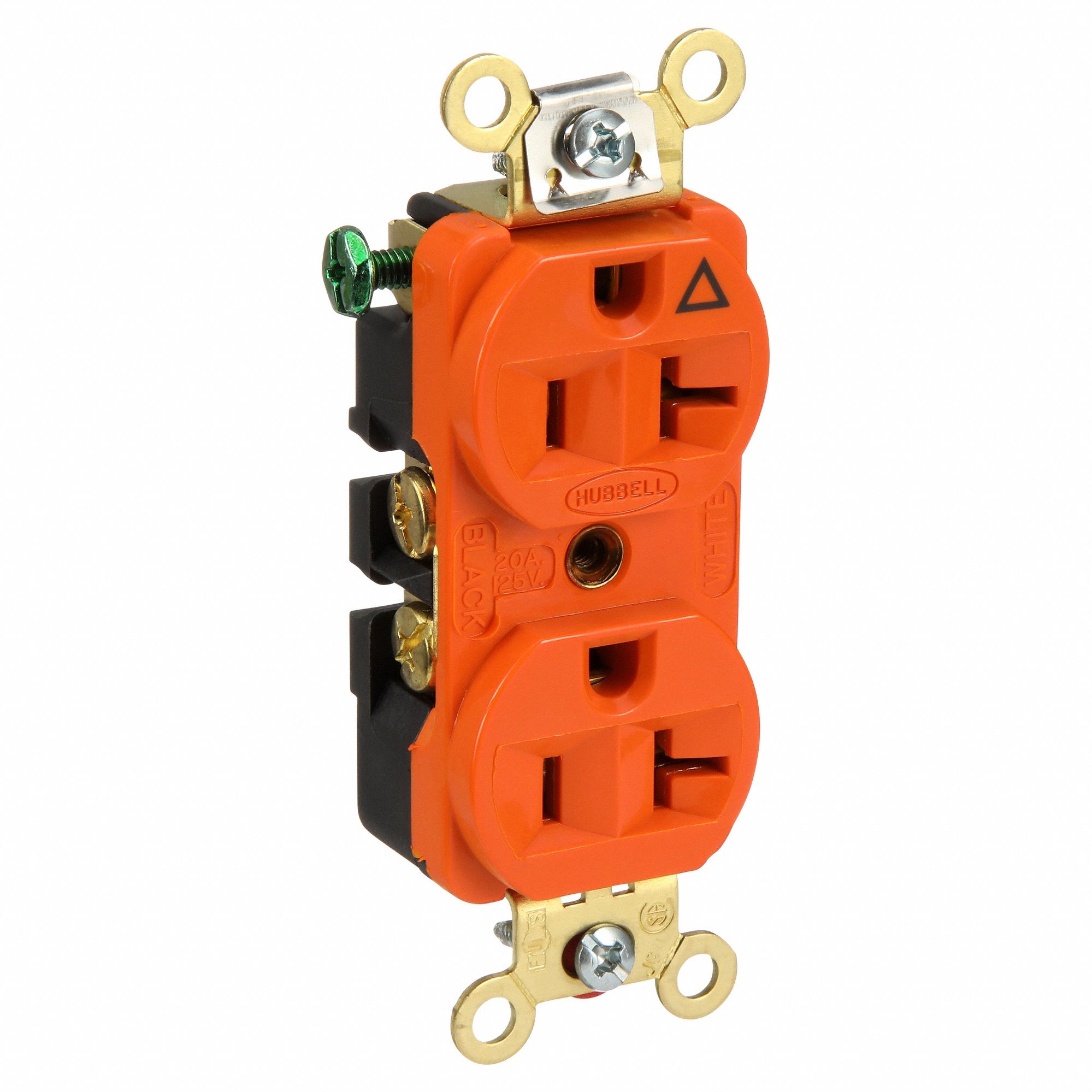 RECEPTACLE, DUPLEX, 5-20R, 125V AC, 20 A, ORANGE, 2 POLE/3 WIRE, SCREW TERMINALS