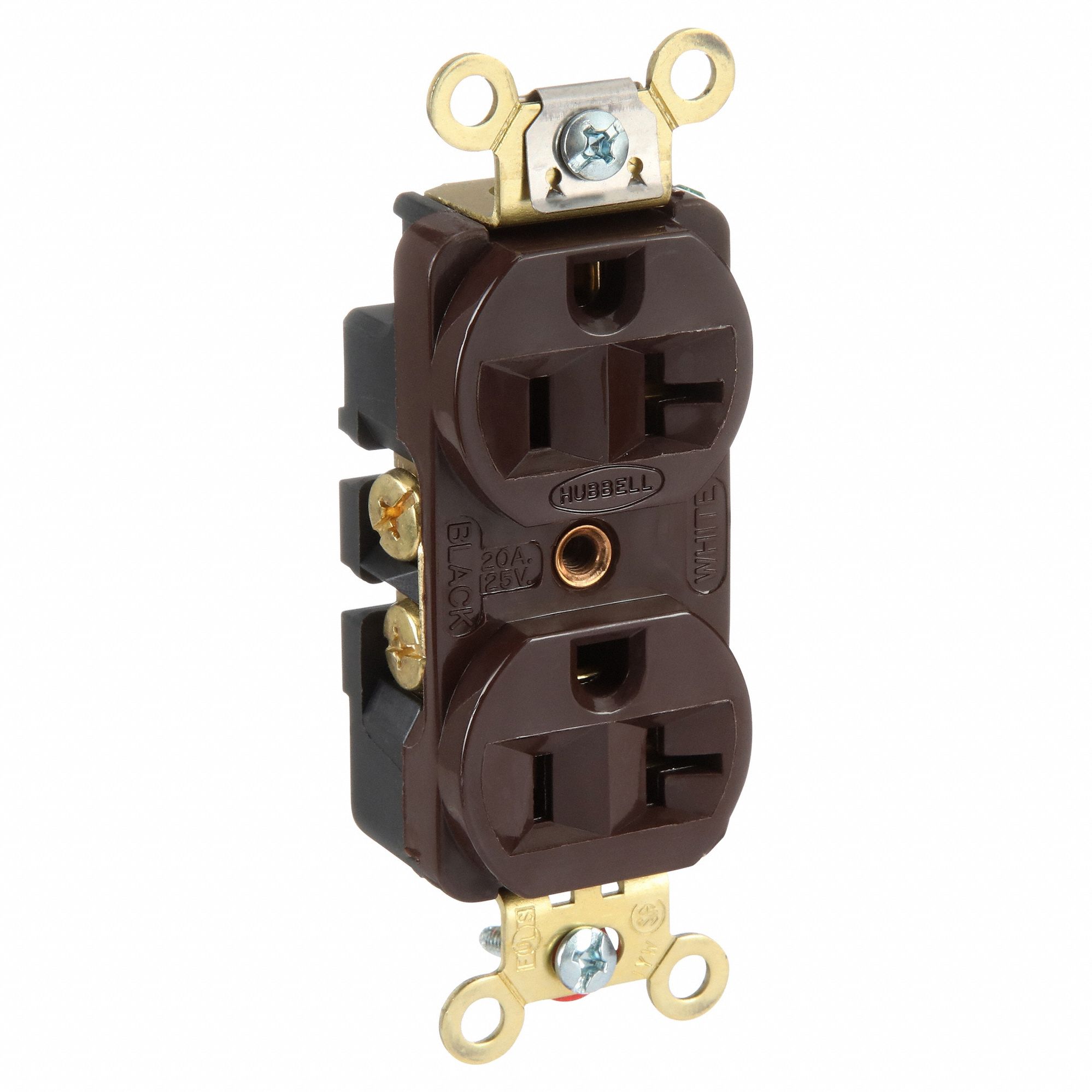 RECEPTACLE, DUPLEX, 5-20R, 125V AC, 20 A, BROWN, 2 POLE/3 WIRE, SCREW TERMINALS