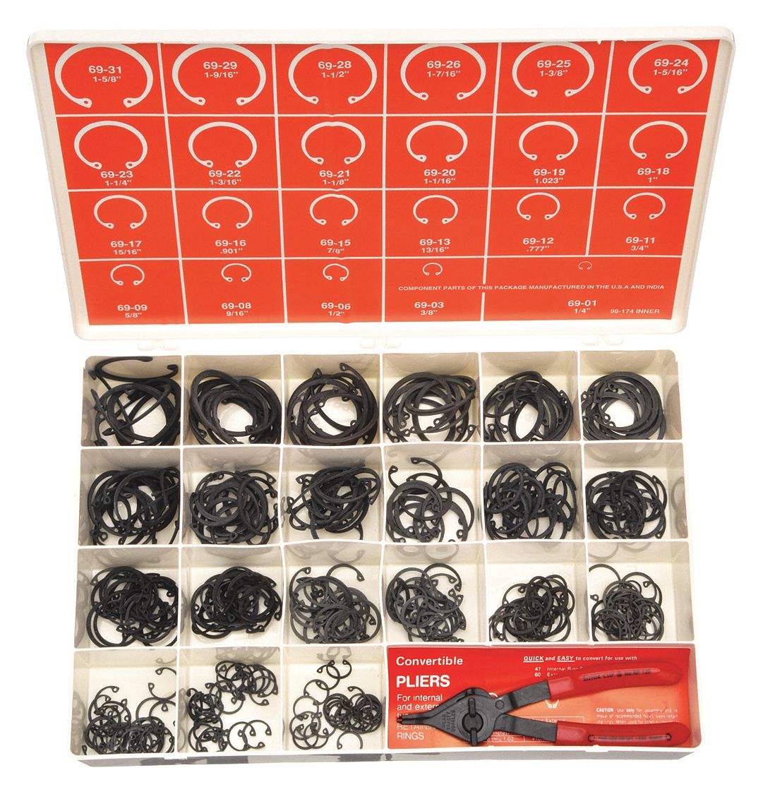 RETAINING RING ASSORTMENT, 395 PIECES, INCH, HOUSING RING, STEEL, BLACK PHOSPHATE, 395 PIECES