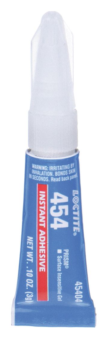 INSTANT ADHESIVE, 454, PLASTICS, 0.1 OZ, TUBE, CLEAR, THIN LIQUID, 50 G/L AND UNDER