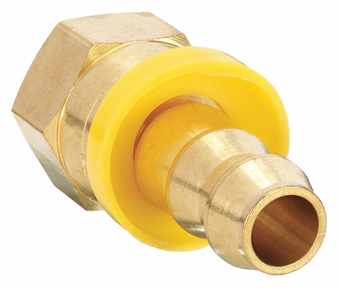 PUSH-ON HOSE FITTING, JIC X HOSE BARB, ¾ X ½ IN FITTING, FEMALE X MALE, RIGID, STRAIGHT