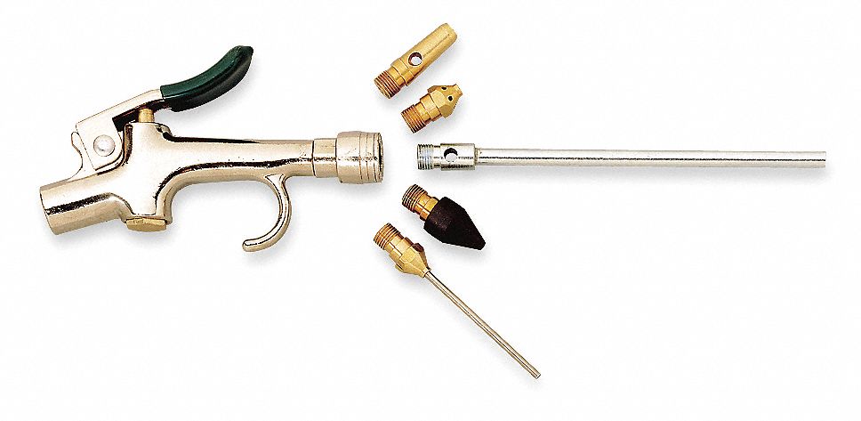 Air Gun Kit: Thumb-Lever Grip, Nickel Plated Zinc, 1/4 in NPT Female, 5 Nozzle(s), Safety
