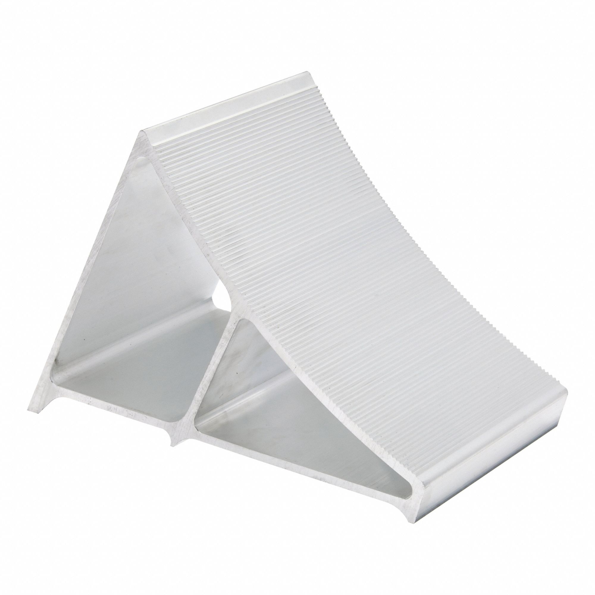 WHEEL CHOCK, ALUMINUM, 7 IN OVERALL L, 11 IN OVERALL W, 8½ IN OVERALL H, 1 CHOCK, SILVER