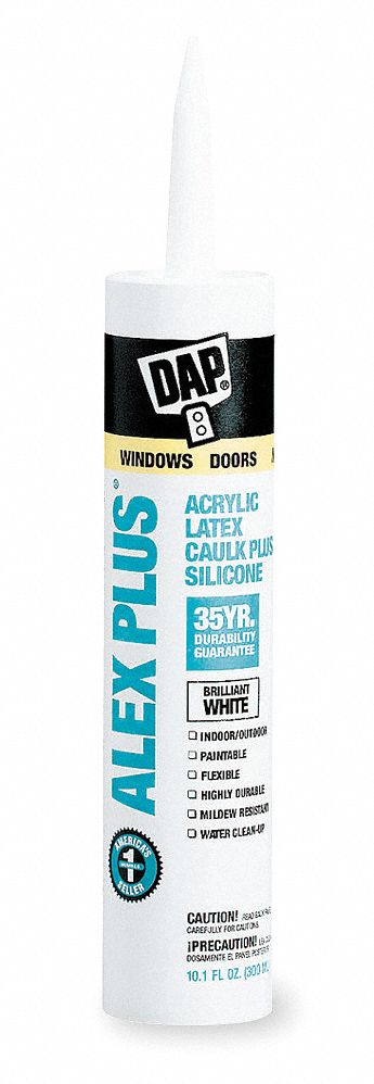 SILICONE CAULK, ALEX PLUS, WHITE, 10 OZ, CARTRIDGE, FAST DRYING, ACRYLIC