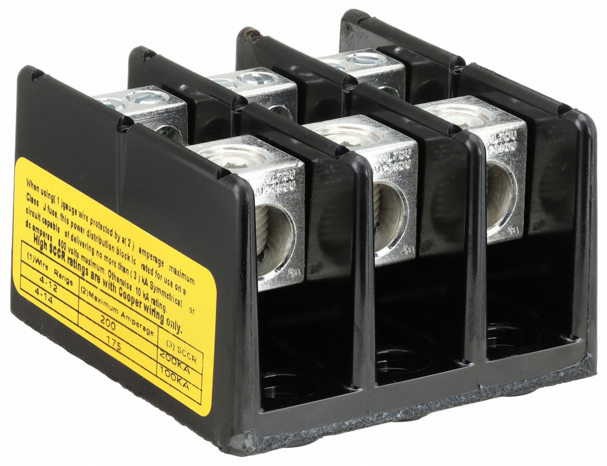 BUSSMANN Miniature Distribution Block 3 Poles, 14 AWG 2/0 AWG Line
