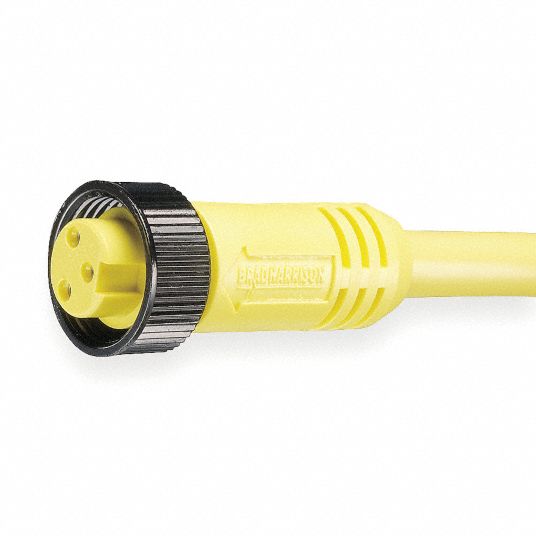 Cordset: 7/8-16 Female Straight x Bare Wire, 3 Pins, Yellow, PVC, 12 ft  Cable Lg, 16 AWG Wire Size