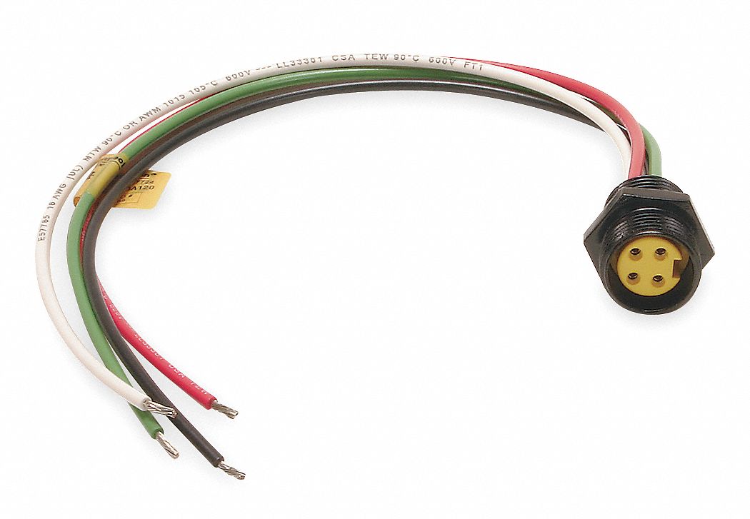 External Thread Receptacle: 130013, 1/2"-14 Mounting Thread Size, 1 ft Wire Lg, 4 Pins