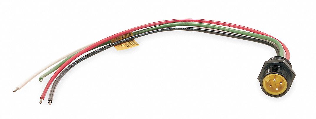 External Thread Receptacle: 130013, 7/8"-16 Coupling Thread Size, 1 ft Wire Lg, 4 Pins