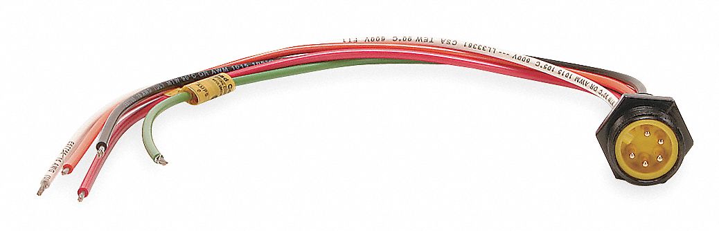 External Thread Receptacle: 130013, 7/8"-16 Coupling Thread Size, 1 ft Wire Lg, 5 Pins