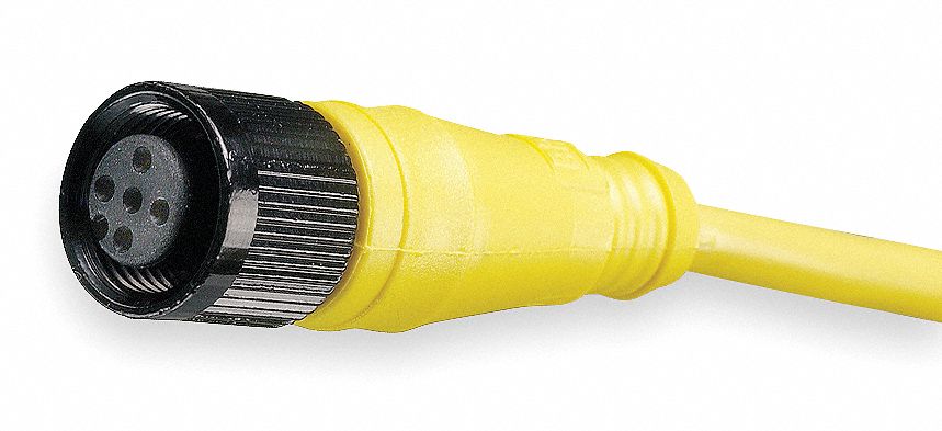 Cordset: M12 Female Straight X Bare Wire, 4 Pins, Yellow, PVC, 5 m Cable Lg, 4 A Max Current (A)