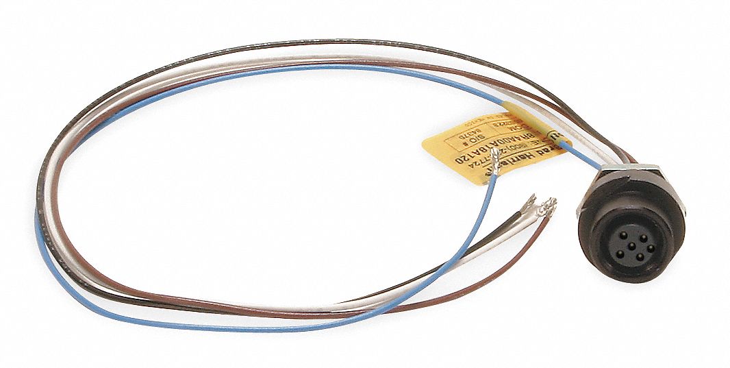 Internal Thread Receptacle: 120070, 1/4"-18 Mounting Thread Size, 1 ft Wire Lg, 4 Pins