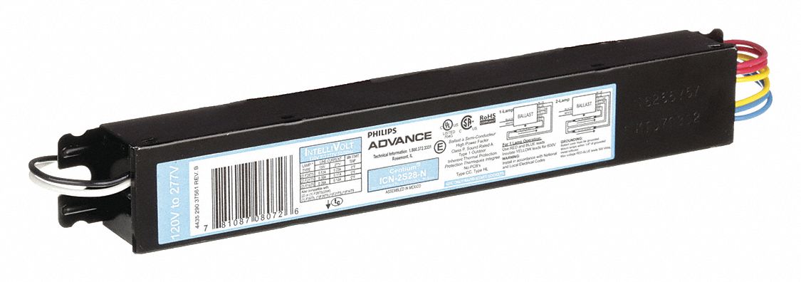 BALLAST FLUORESCENT, T5, 120 À 277VCA, 1 À 2 AMPOULES ACCEPTÉES, 28W AMPOULE MAX